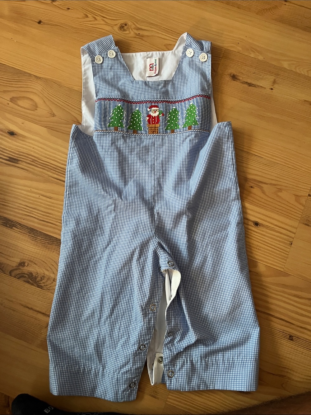 Light Blue Gingham Smocked Holiday Overalls for Kids 24 months Mom & Me